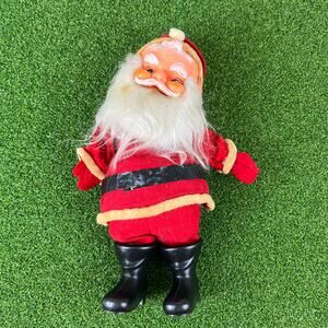 Vintage 1950s 60s Japan Rubber Face Santa Doll Felt Suit Black Boots Christmas